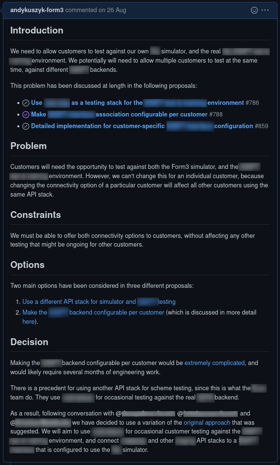 Example decision record